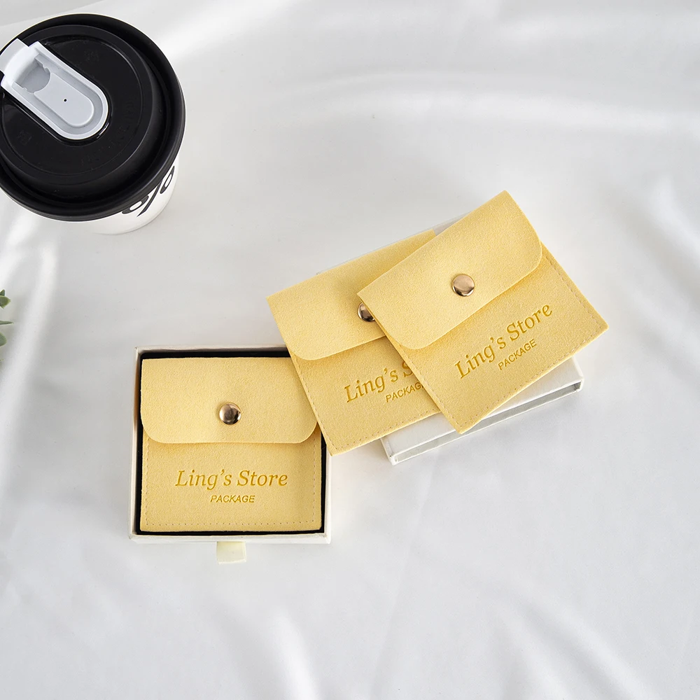 50 pçs logotipo personalizado microfibra jóias snap saco de veludo brinco anel colar embalagem malotes casamento presente do feriado mini recipiente