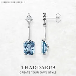 Drop Earrings Square Aquamarine Europe Style Fine Jewelry Trendy Gift For Women In 925 Sterling Silver