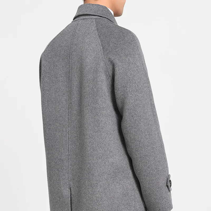 New Men'S Coat 100% Pure Wool Mid-Length Double-Sided Woolen Trench Coat Autumn And Winter Business Casual Raglan Sleeve Jacket