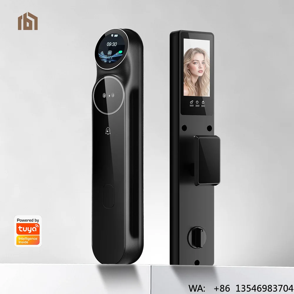 AI Smart Screen Digital Lock Biometric Fingerprint Face Recognition App Control Cloud Aluminum Alloy Wood/Steel/Brass Doors
