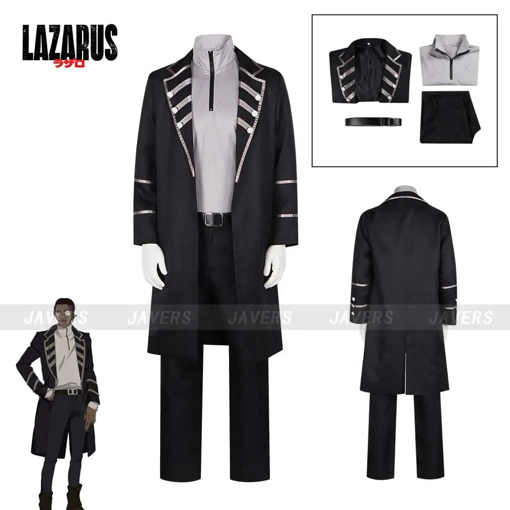 

Anime Lazarus Doug Cosplay Costume Black Shirt Pant Trench Coat Uniform Outfit Women Men Halloween Role Play Party Suit