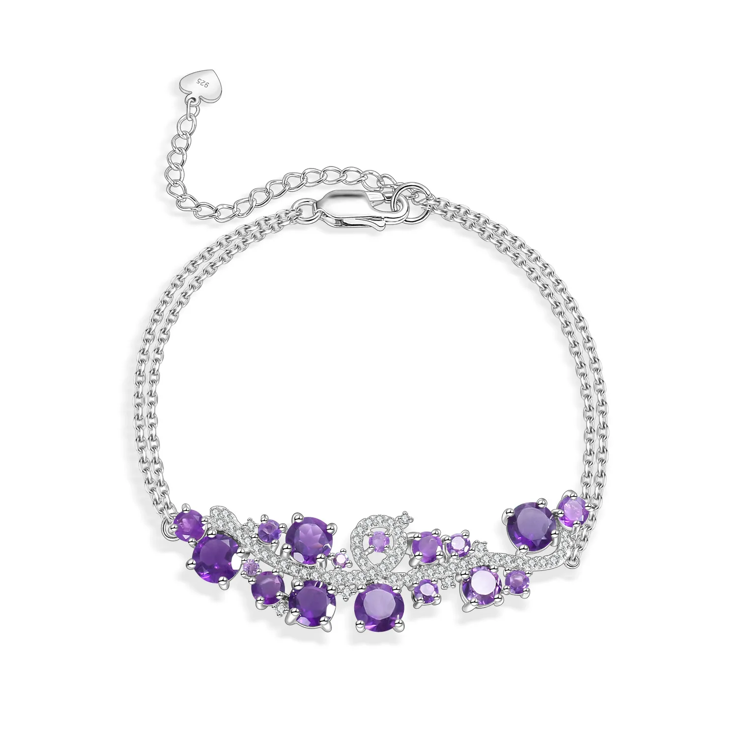 

Natural Amethyst Garnet Topaz Agate S925 Sterling Silver Gemstone Bracelet