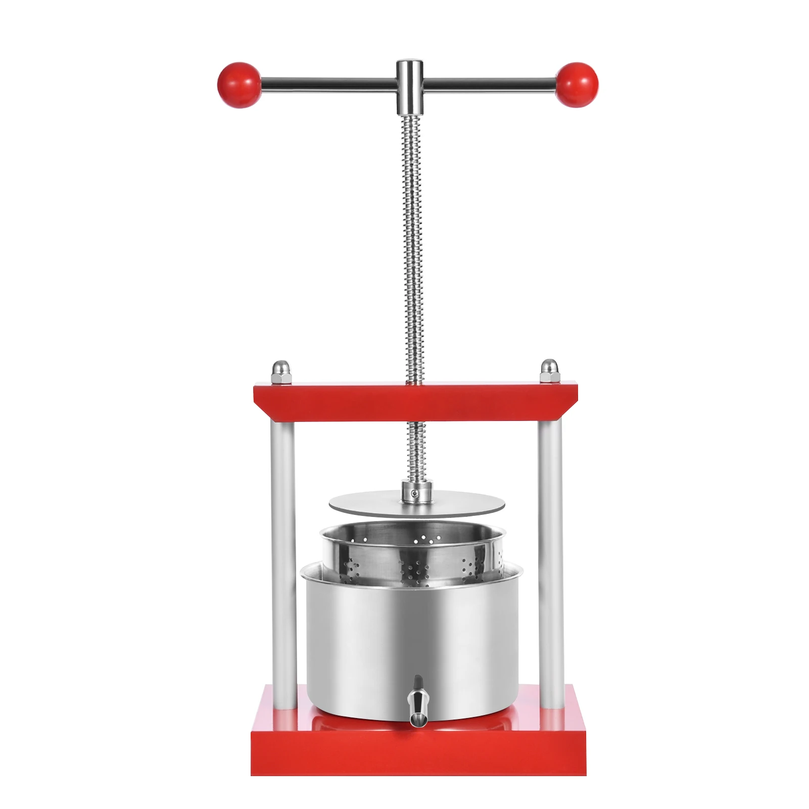 

The fruit press machine is made of stainless steel which is sturdy durable and the inner and outer barrels are detachable