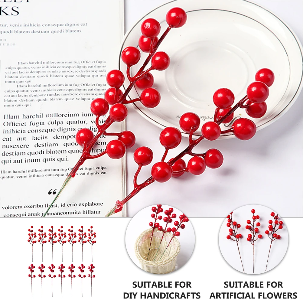 

20pcs Fake Berry Branch Artificial Red Berry Decor For Christmas Diy Wreath Ornaments Flower Branch Decor Party Supplies