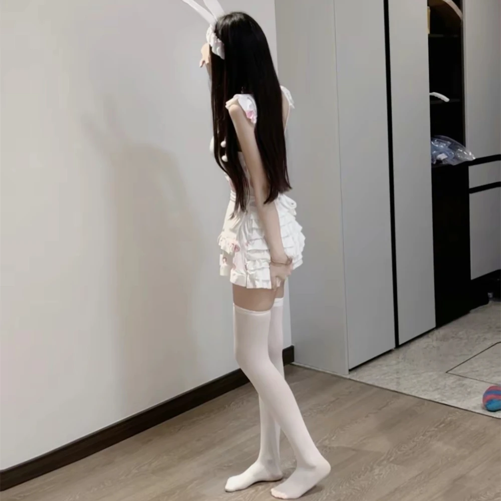 Vestido ajustado de sirvienta blanca, ropa ajustada sexual para chica, traje de juego de rol más sexy, lencería sexual Lolita con delantal, ropa de sirvienta