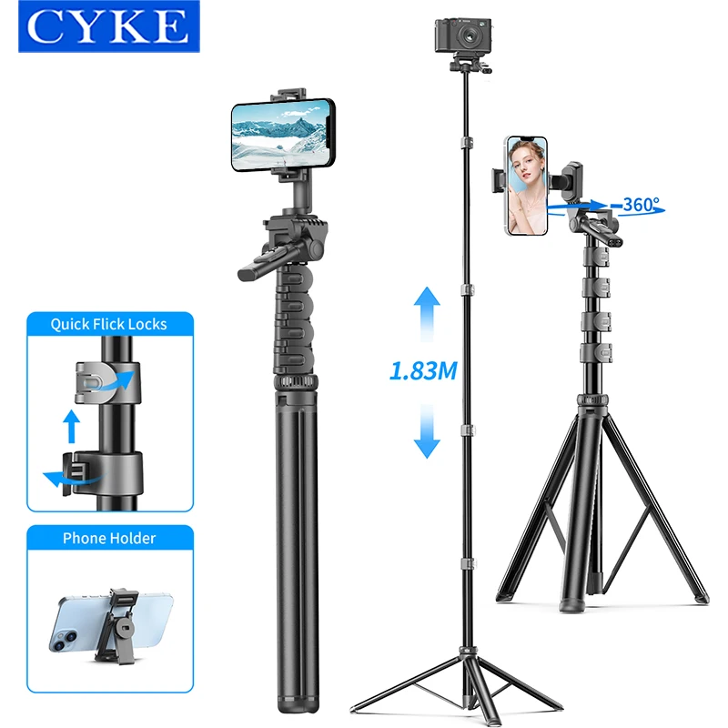 

CYKE Tripod for Smartphone Camera Tripods Stand with Wireless Bluetooth Selfie Stick brackets with Phone Holder for Vlog C06