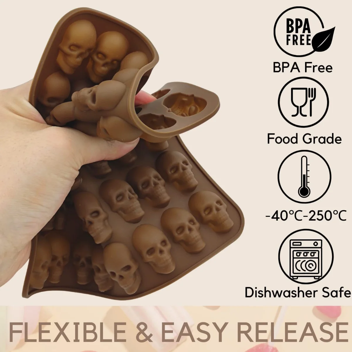 40 Cavity Skull Chocolate Silicone Mold Biscuit Cake Candy Baking Mould Ice Tray DIY Soap Candle Decoration Halloween Party Gift