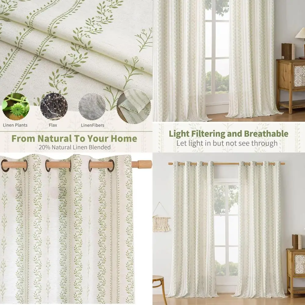 

Шторы с цветочным принтом «Весенние листья», цвет шалфейно-зеленый, длина 90 дюймов, светопропускающие, ширина каждой 52 дюйма, комплект из 2 панелей для гостиной в стиле кантри/фермерского дома