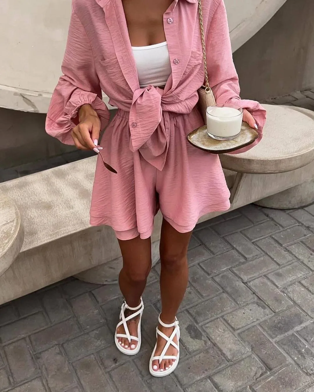 Two Piece Sets Womens Outifits Summer Casual Street Vintage Ruffle Shorts Shirts Suit Puff Long Sleeve Fashion Lady Suits