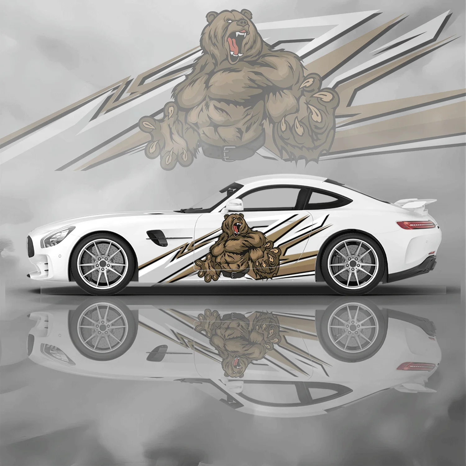 

Brown Muscle Bear Roars Car Vinyl Wraps Decal Self-adhesive PVC Sticker Suitable for Trucks SUV Decoration Auto Accessories Gift