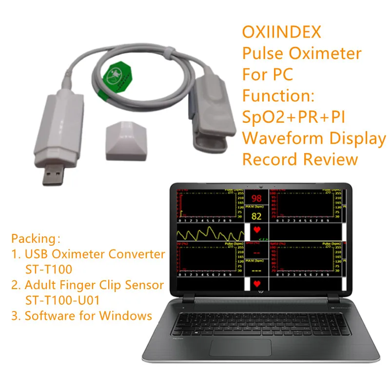 Portable PC Based USB Pulse Oximeter Oximetry SpO2 Sensor For Adult Child Neonate Animal Veterinary Clip with Computer Software