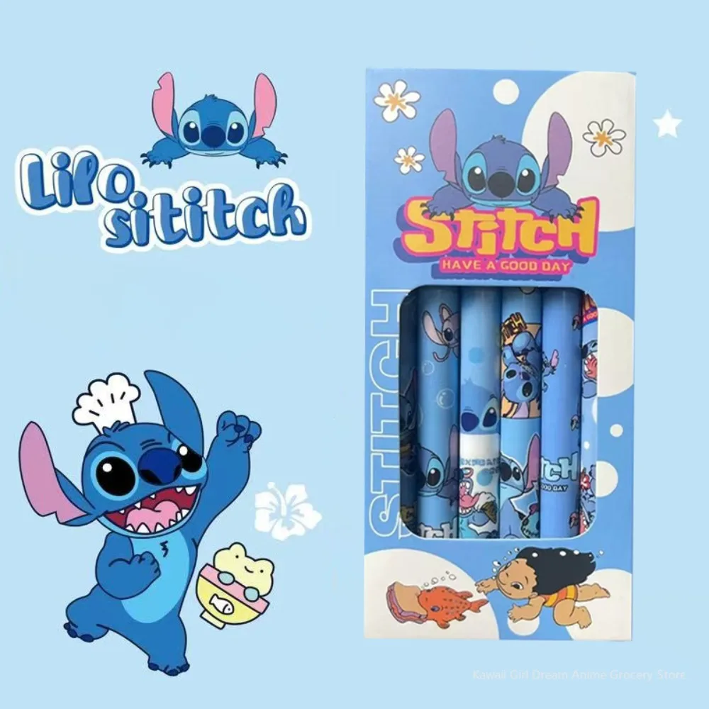 Disney Stitch  6Pcs  High Quality Needle Type Gel Pens Straight Liquid Ballpoint Pen Stationery School Office Supplies Writing