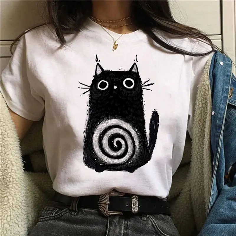

Kawaii Women's T-irt Cartoon Musoom loween Print Ultra Slim Fit Nine Sve Length Henry Collar Youth Faion
