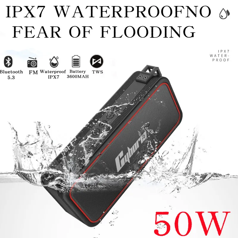 50w Powerful IPX7 Waterproof 24 Hours Battery Portable Indoor/Outdoor Deep Bass Wireless Caixa De Som Bluetooth Speaker Soundbar