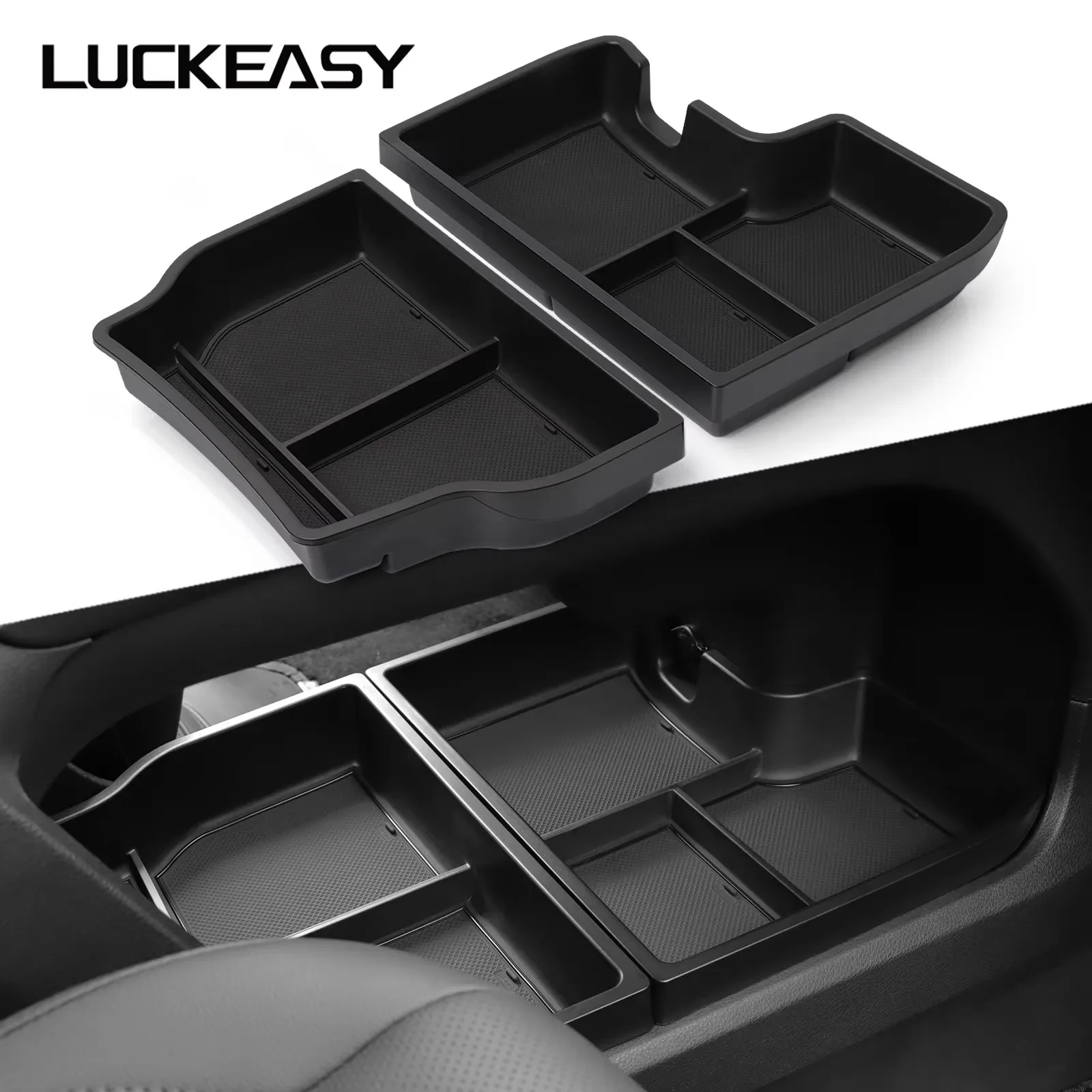LUCKEASY for Toyota Sienna 2024 2025 Center Console Lower Storage Box Car Interior Accessories Storage Case Tray 2pcs/set