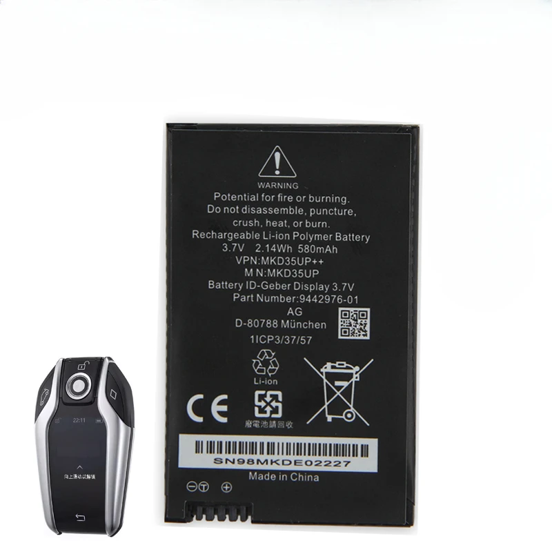 For BMW 5/6/7 Series GT X3 X4 X5 X6 730 740 745 530L Display Remote Control Car Key 580mAh Car Key Battery MKD35UP