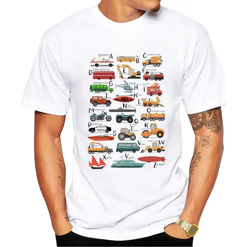 

FPACE Colourful Transportation Alphabet Men T-Shirt Hipster Dinosaur Printed t shirts Short Sleeve Tshirts Funny Tee