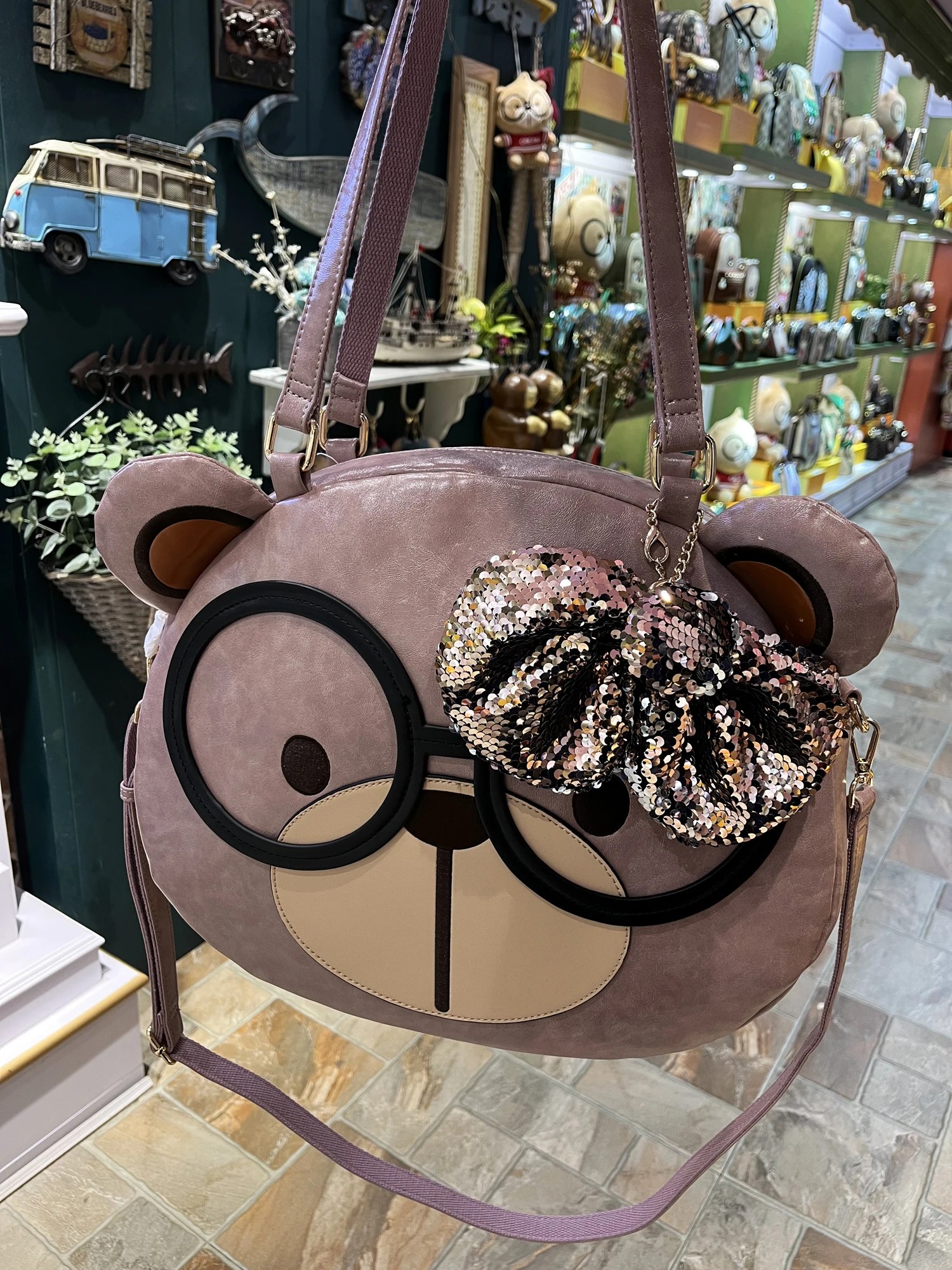 

Adorable CR BEAR Cr Bear Large Cartoon Head Face oulder Tote Bag Commuter Bookbag Soft PU Leather Daily Use Bag