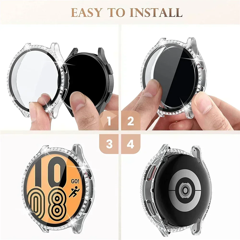 Bling Case for Samsung Galaxy Watch 6 4 Case 40mm 44mm Accessories Fashion Two Rows Diamond bumper Galaxy Watch 5 6 40 mm Cover