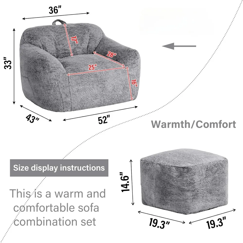 Silla tipo Bean Bag, brazo de piel sintética con otomana, acolchado de espuma de alta densidad con bolsillo y reposapiés, sofá Lazy Bean Bag