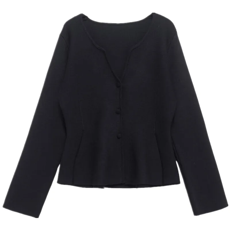 Spring 2025 Women's Knitted Long Sve ort Skirt Sle Hem Coat round Neline Regular Length Cardigan Commute Sle Outer...