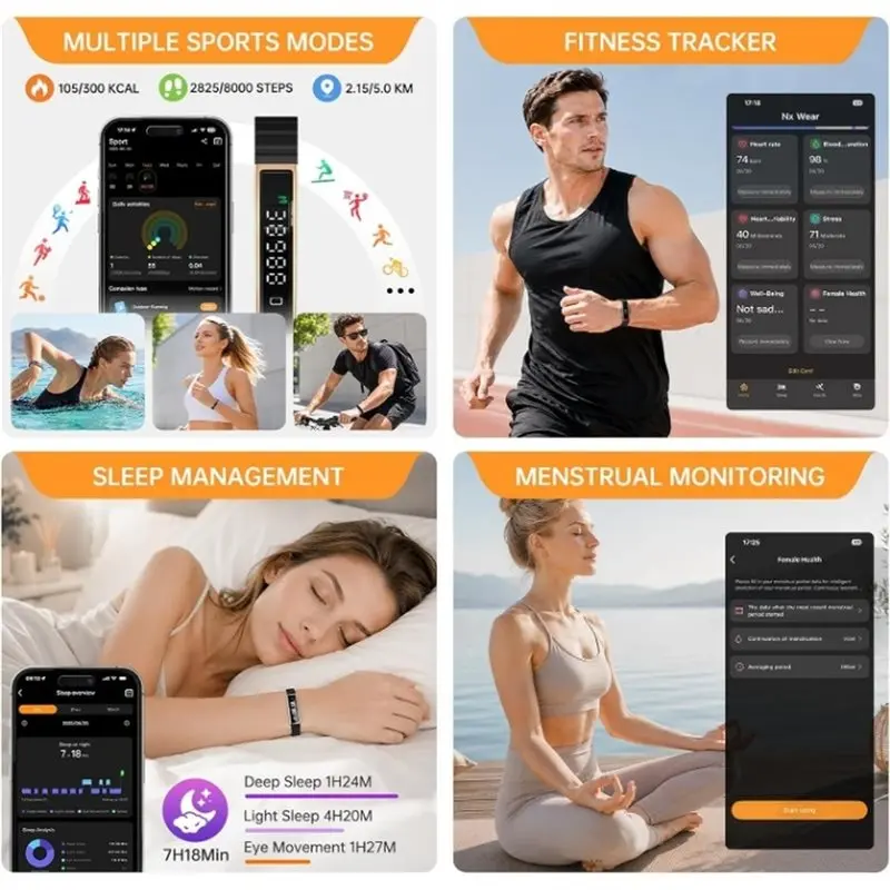 A97I-Smart Band For Women Men Smart Bracelet Fitness,Health Tracker With Heart Rate Sleep Monitoring Waterproof Multi-Sport