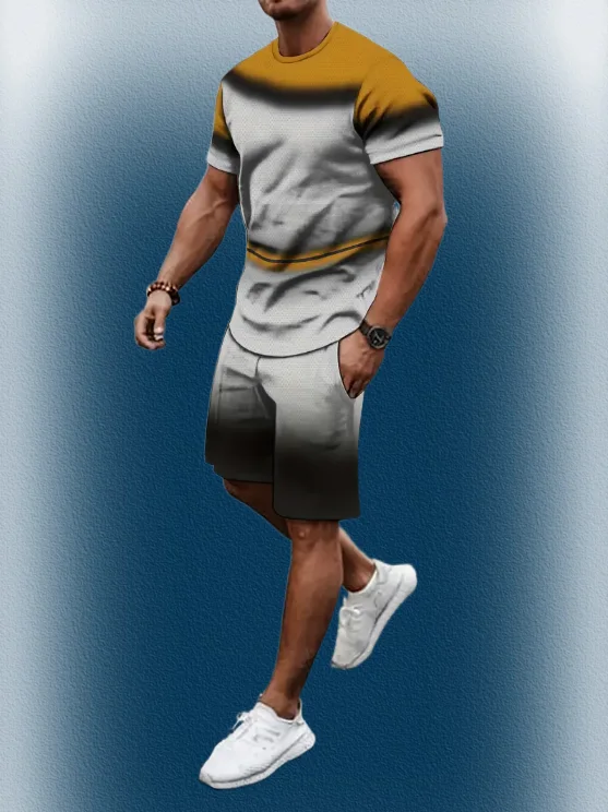 

2025 Men's Short-sleeved Shorts 2-piece Casual Round Neck 3D Printed Style Sports Suit Summer Fashion Style Street T-shirt Suit