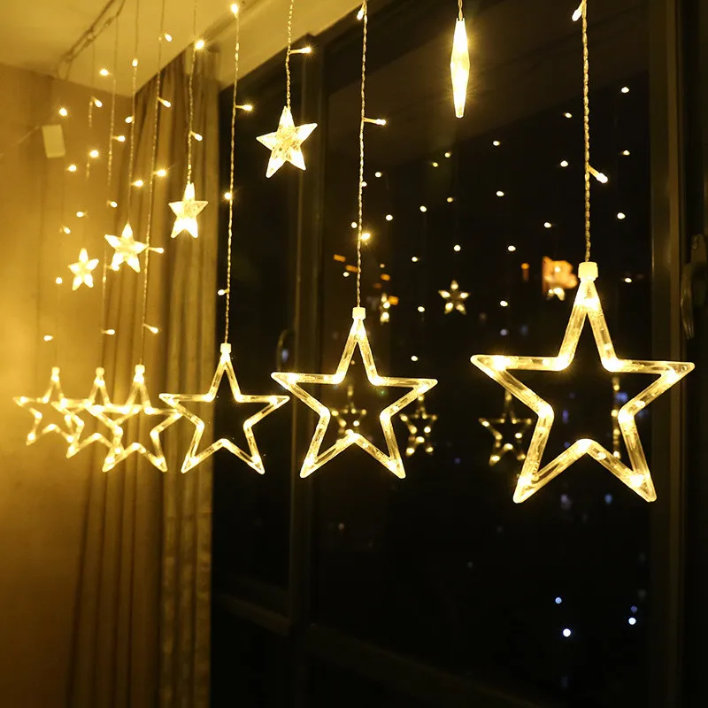 TIRVOSE 2.5M 138LEDs Christmas Garland Fairy String Lights 8 Modes Star Curtain Lights for Bedroom Party Wedding New Year Decor