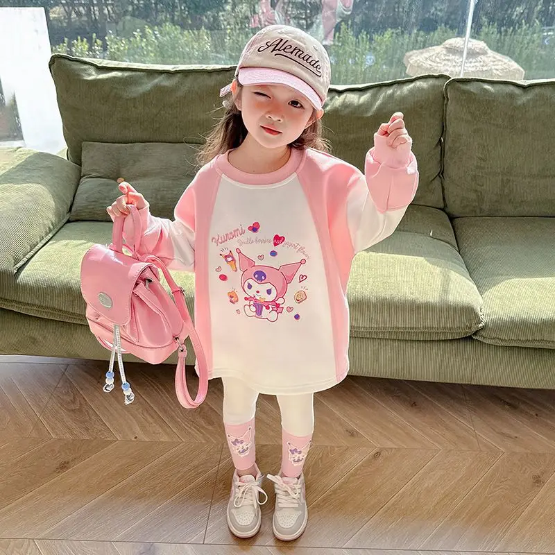 

2Pcs 2024 Kuromi Girls Autumn Clothes Sanrio Kawaii Anime Children Hoodie Sweet Cute Cartoon Babys Leisure Top Tide Gift for Kid