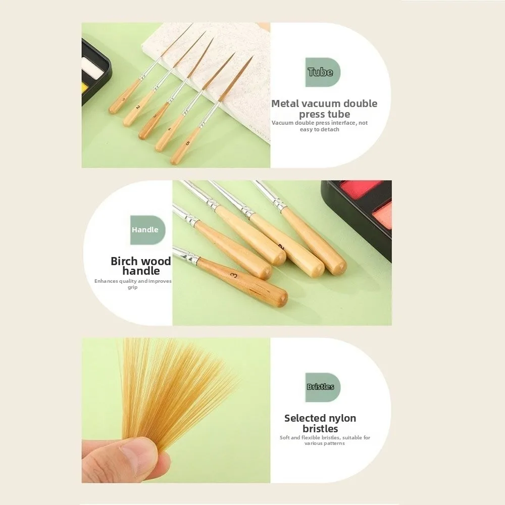 5Pcs Soft Elastic Bristles Long Line Brush Set Wood Handle Smooth Strokes Watercolor Drawing Brushes Creating Edge Border