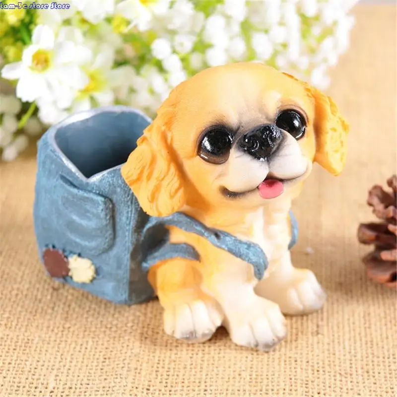 Dog Pen Cup Resin Pencil Cup Desktop Pen Stand Makeup Brush Organizers Storage Box Table Ornament for Office Desk