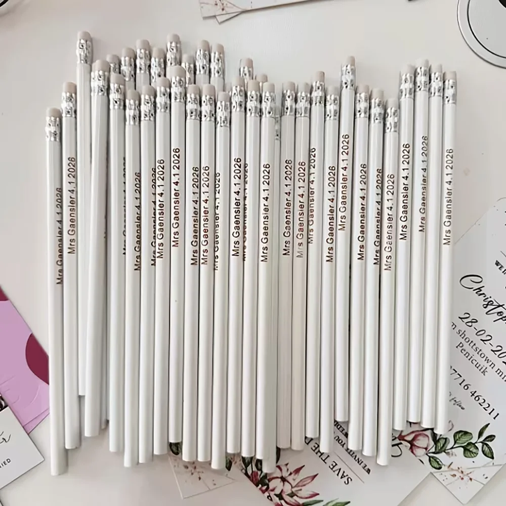 20, 30, 50, 70, 100 pieces of personalized custom white pencils, white pencils with erasers, white pencils HB, designer, simple white wooden pencils for office use, white drawing pencils, unbreakable lead, wooden pencils.