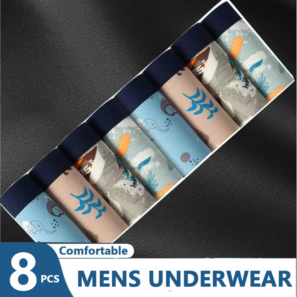 8 Pieces 2024 Men Panties Comfortable Underwear Male  Boxer and Underwear for Homme Luxury Set Shorts Box Plus Size 5xl 6xl