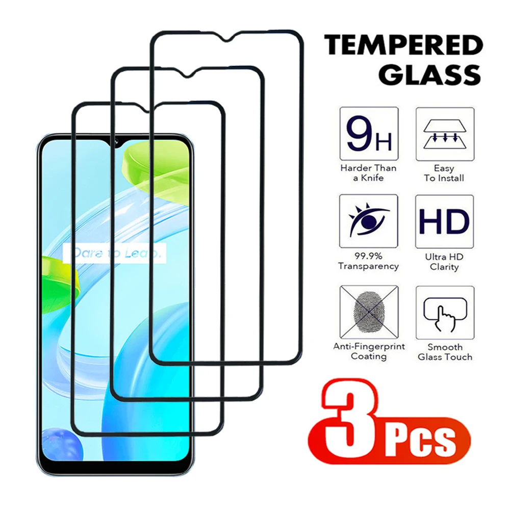 3Pcs Anti-Burst Glass For Realme C51 C53 C55 C30 C31 C33 C35 C20 C21 C25 Screen Protector Realme C25s C30s Tempered Glass Film