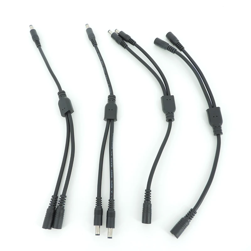 1 to 2 way Splitter male female to 2 male female DC Power adapter Cable 5.5mmx2.1mm connector Plug extension for CCTV Camera j17