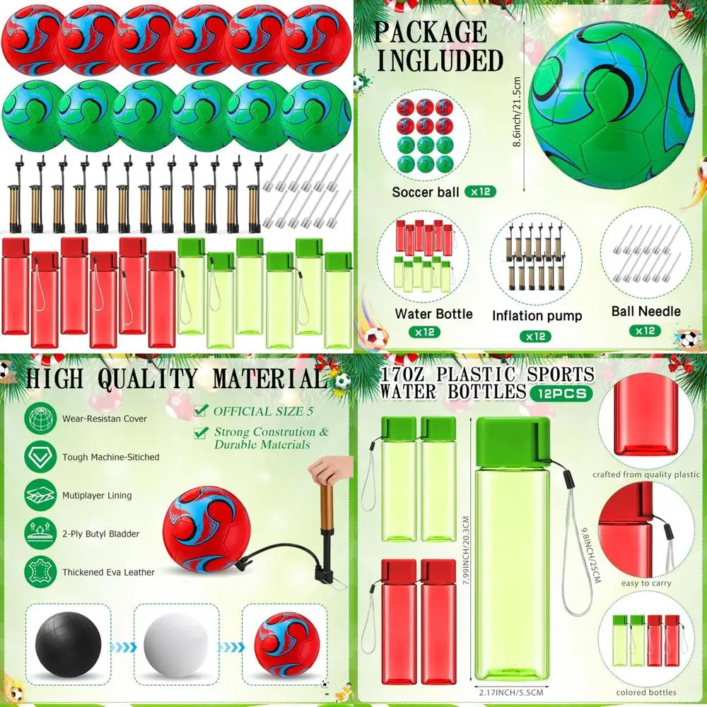 대량 공기 배출 축구공 48개, 12세트, 사이즈 5, 펌프 바늘 포함, 물병, 오퍼레이션 크리스마스 자선품
