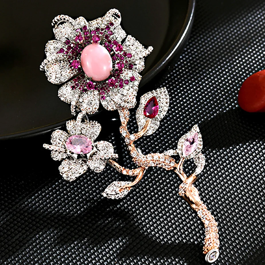 

Элегантная брошь в китайском стиле с цветком, женская легкая роскошная микроинкрустация цирконом, модная темпераментная одежда, аксессуары, булавки, подарок