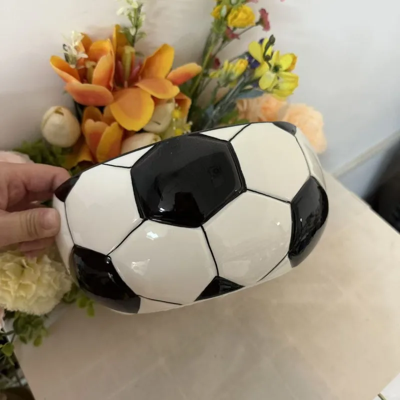 Football Shaped Ceramic Bowl, Black White Soccer Pattern Serving Bowl, Creative Fruit Salad Bowl Home Kitchen Table Decor Gift