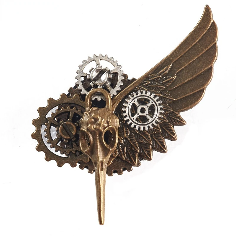 Retro Steampunk Getriebe Flügel Broschen Getriebe Schädel Quaste Kette Anstecknadeln Männer Hemd Anzug Abzeichen Schmuck Zubehör – Detail 2