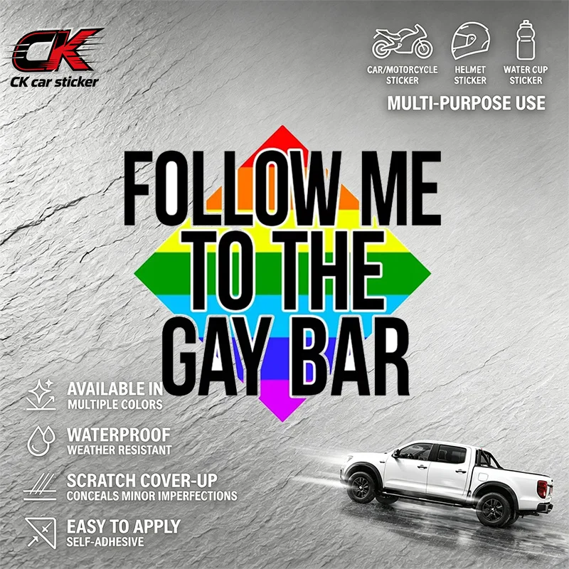 Follow Me To The Gay Bar Rainbow Arrow Car Sticker Biker Pride DecalWaterproof for Car Motorcycle Laptop Auto Body Decoration