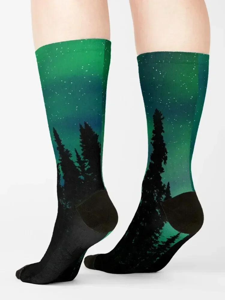 Northern Lights Over the Forest Socks heated Running sports and leisure Novelties Socks Ladies Men's