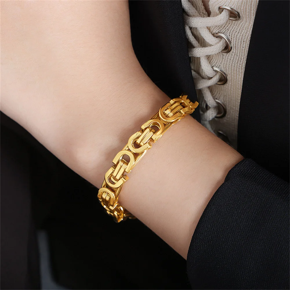 Gold Color Stainless Steel 8mm Byzantine Link Chain Bracelets Necklace For Women Men Fashion Party Wedding Jewelry Sets Gifts