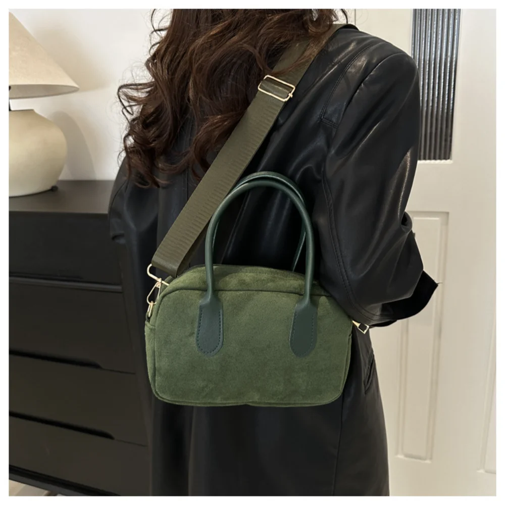 Bolso de hombro Retro de gamuza sintética para mujer, bolsos de lujo de Color sólido con asa superior para mujer, bolsos de viaje Boston con cremallera de gran capacidad