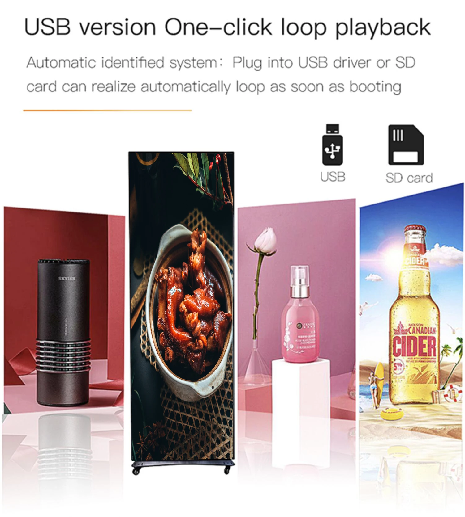 مشغل إعلانات LED مثبت على الحائط، ملصق لافتات رقمية وعرض شاشة الإعلانات التجارية