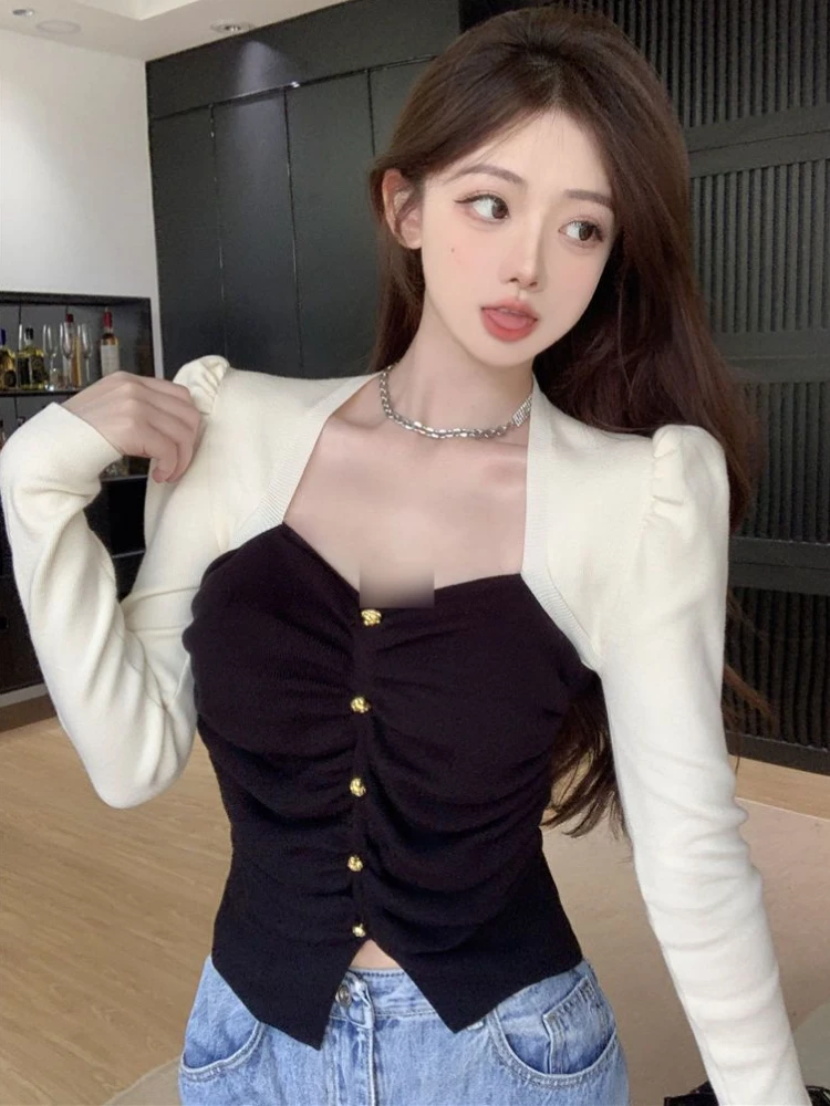 

Knitted Pullovers Women Panelled Square Collar Autumn New Slim Hotsweet Patchwork Chic Long Sleeve Sweaters Sexy Females Elegant