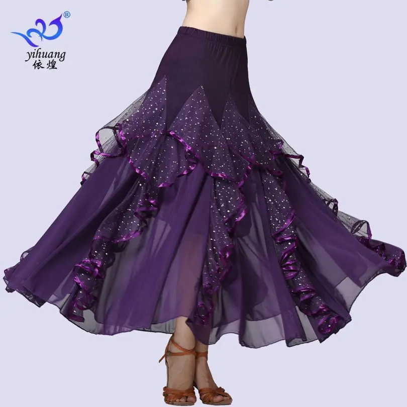 

New National Standard Dance Skirt Sequin Long Skirt Modern Dance Skirt Square Dance Big Swing Skirt Training Clothes Performance