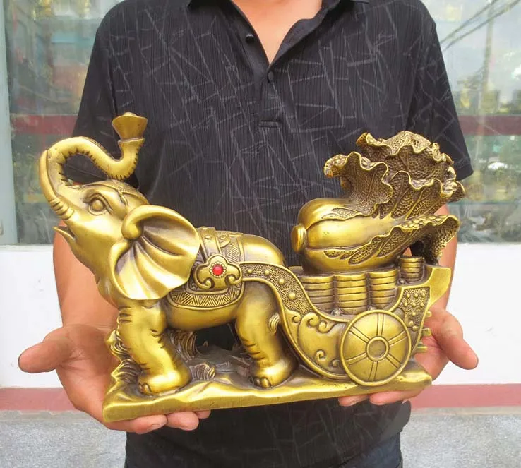 34CM  HOME office SHOP TOP efficacious Money Drawing GOOD LUCK Mascot # Thailand India elephant GOD FENG SHUI Brass statue