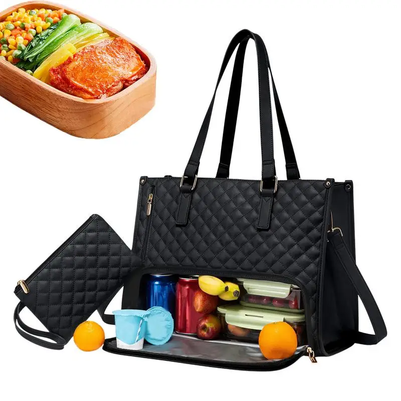 

Сумка-тоут для обеда для женщин, 15,6-дюймовая изолированная стеганая сумка для компьютера, большая вместительная рабочая сумка с кошельком, женская рабочая сумка для ноутбука