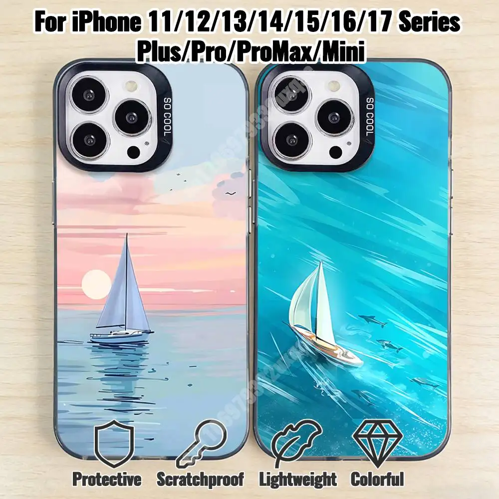 

Azure Sailboat Fantasy Phone Case for iPhone 17 16 15 Pro Plus 14 13 Max Mini 12 11 X XS Air TPU Bumper