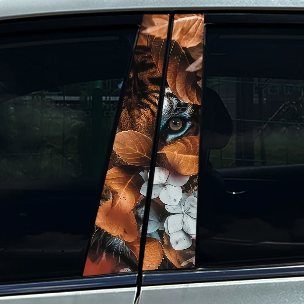

2PCS Cool Tiger Peeking Car B-pillar Decal Waterproof Vinyl Window Sticker Scratch Cover for Universal Car Models